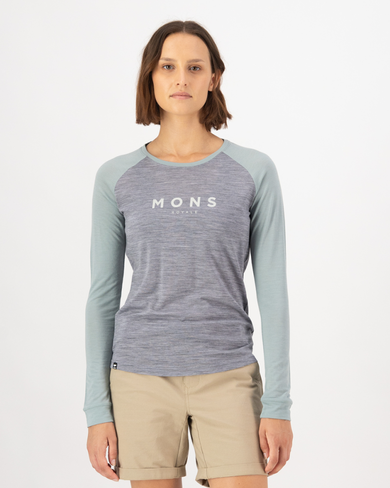 Mons Royale Icon Merino Raglan Long Sleeve, Grey Heather / Dew, Grösse L