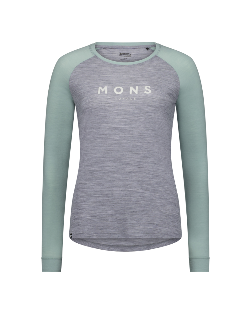 Mons Royale Icon Merino Raglan Long Sleeve, Grey Heather / Dew, Grösse M