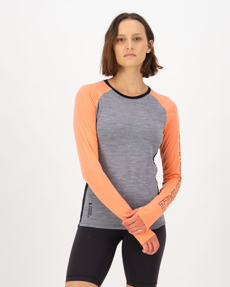 Mons Royale Bella Merino Long Sleeve, Grey Heather / Punch, Grösse L