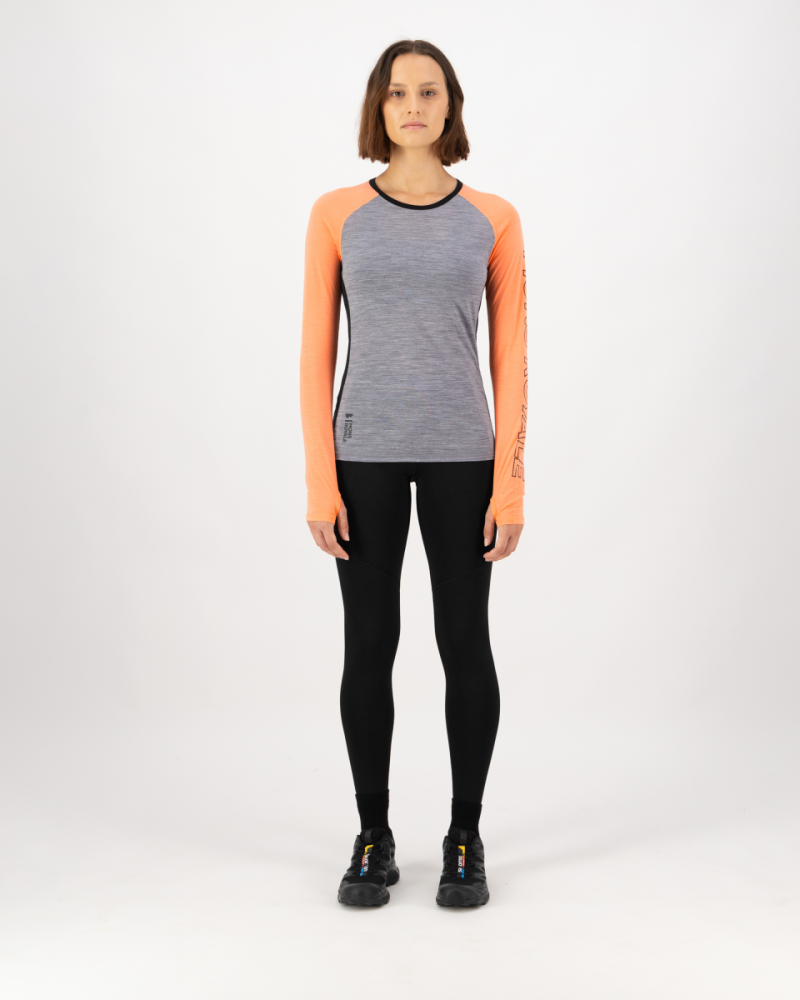 Mons Royale Bella Merino Long Sleeve, Grey Heather / Punch, Grösse L