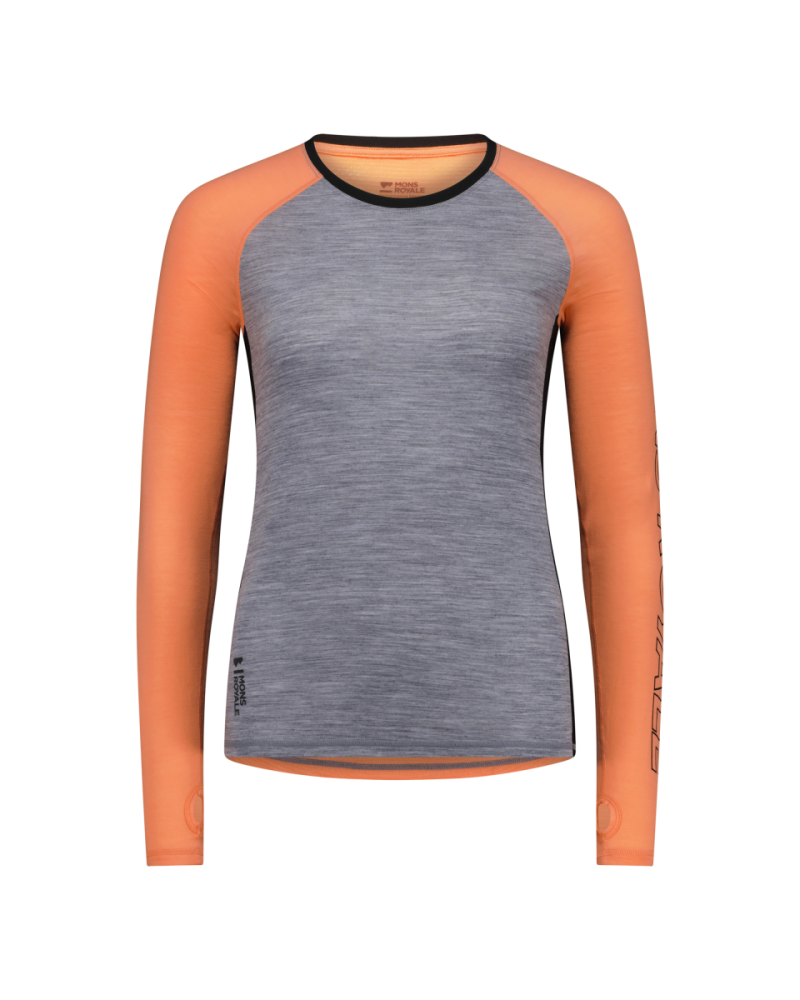 Mons Royale Bella Merino Long Sleeve, Grey Heather / Punch, Grösse S