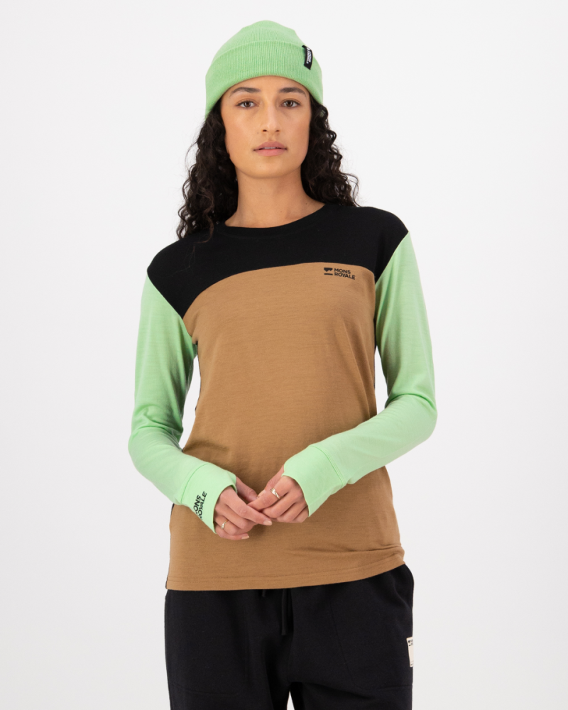Mons Royale Yotei Merino Long Sleeve, Matcha / Toffee / Black, Grösse S