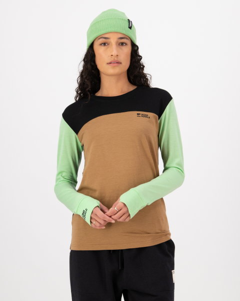 Mons Royale Yotei Merino Long Sleeve, Matcha / Toffee / Black