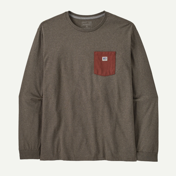 Patagonia M's L/S Shop Sticker Pocket Responsibili-Tee, Marlow Brown