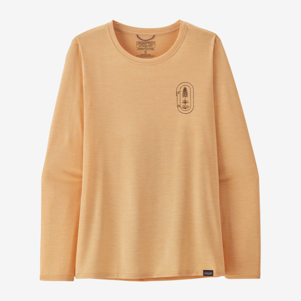 Patagonia W's L/S Cap Cool Daily Graphic Shirt - Lands, Clean Climb Bloom: Sandy Melon X-Dye, M