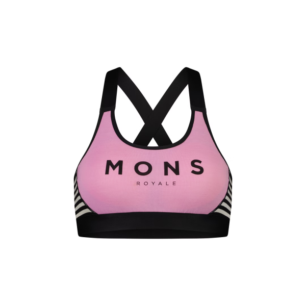 Mons Royale Stella X-Back Bra, Pink Stripe