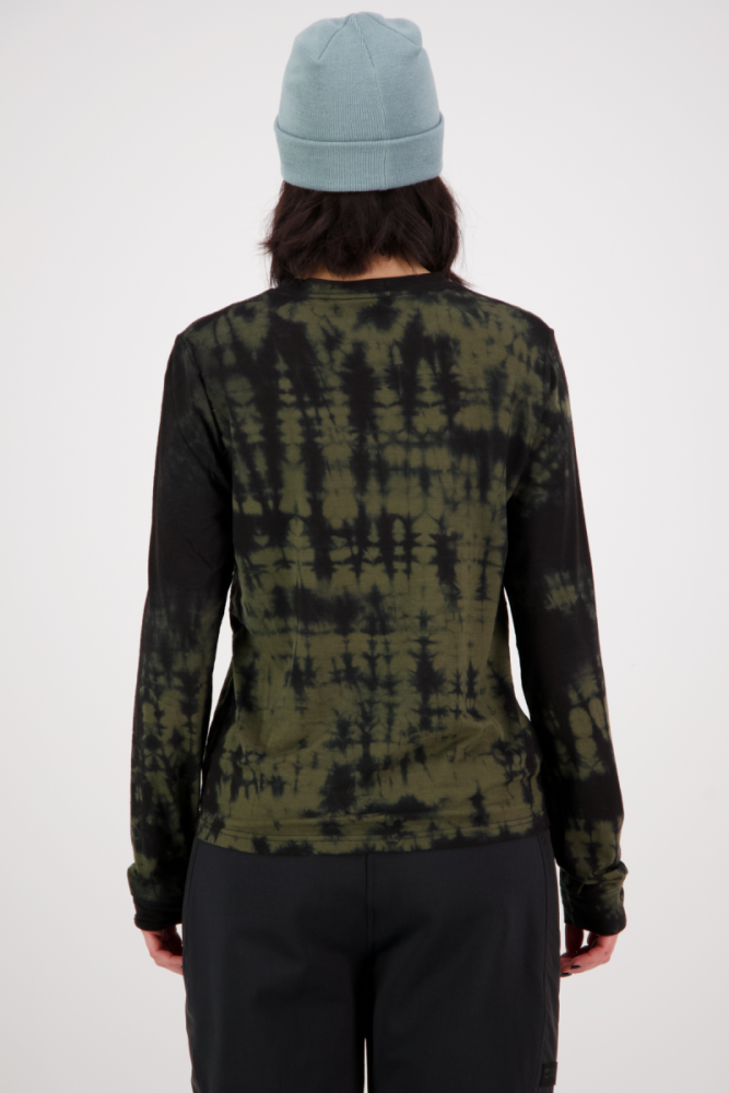 Mons Royal W Icon Relaxed LS Garment Dyed Olive Tie Dye,  M