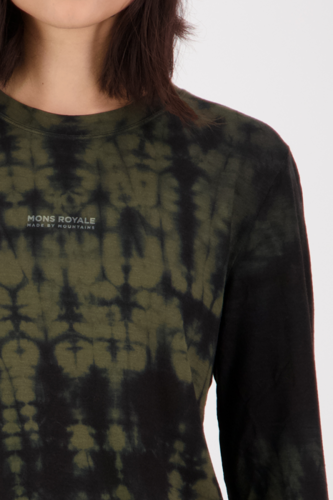 Mons Royal W Icon Relaxed LS Garment Dyed Olive Tie Dye,  M